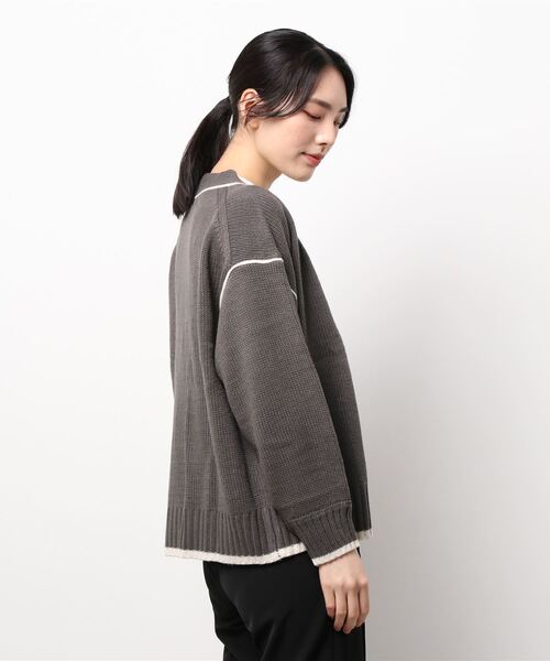 HONEYSUCKLE ROSE（ハニーサックルローズ）の「【HONEYSUCKLE ROSE】配色ラインカーディガン（カーディガン/ボレロ・レディース・オフホワイト/ダークグレー・M/L）」の3枚目の写真