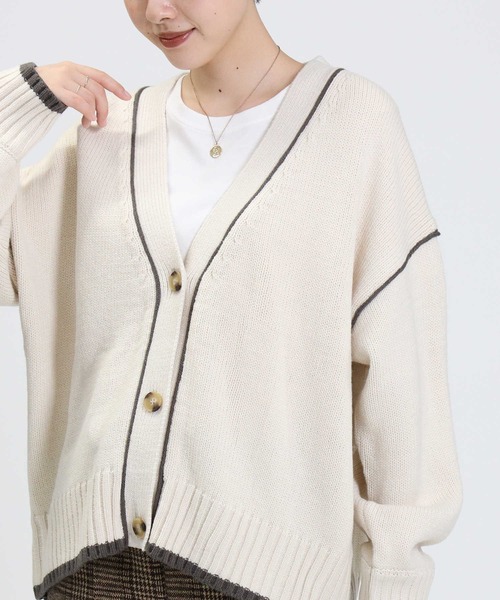 HONEYSUCKLE ROSE（ハニーサックルローズ）の「【HONEYSUCKLE ROSE】配色ラインカーディガン（カーディガン/ボレロ・レディース・オフホワイト/ダークグレー・M/L）」の17枚目の写真