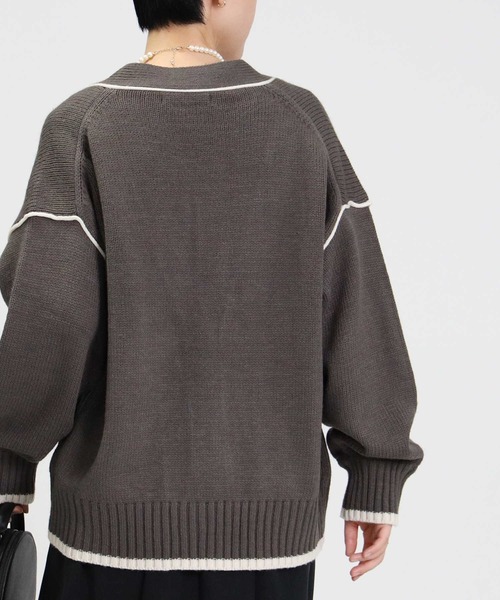 HONEYSUCKLE ROSE（ハニーサックルローズ）の「【HONEYSUCKLE ROSE】配色ラインカーディガン（カーディガン/ボレロ・レディース・オフホワイト/ダークグレー・M/L）」の15枚目の写真