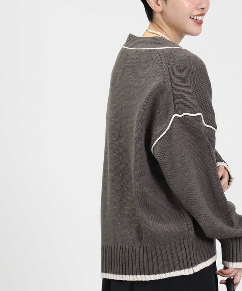 HONEYSUCKLE ROSE（ハニーサックルローズ）の「【HONEYSUCKLE ROSE】配色ラインカーディガン（カーディガン/ボレロ・レディース・オフホワイト/ダークグレー・M/L）」の14枚目の写真