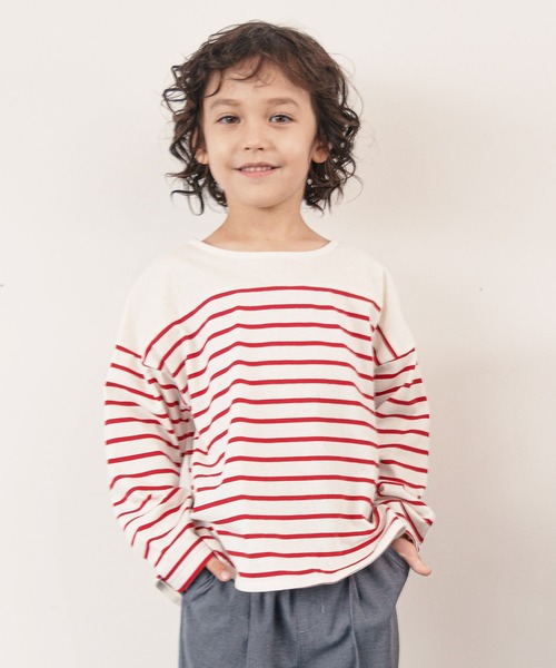 GLOBAL WORK（グローバルワーク）の「【キッズ】ヘビロッTEE／ボーダー/215969（Tシャツ/カットソー・キッズ・レッド/ホワイト/オフホワイト・150cm/160cm/100cm/110cm/120cm/140cm/130cm）」の3枚目の写真