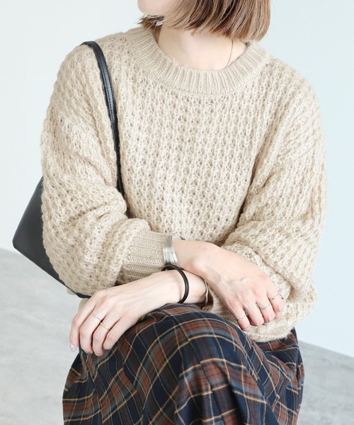 reca(レカ)の「ワッフル編みニットプルオーバー(ニット/セーター・レディース・グリーン系その他/ブルー/ライトベージュ・M)」の7枚目の写真