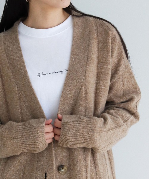vingtrois（バントロア）の「【vingtrois】タスマニアウール100%ワイドリブVネックカーディガン（カーディガン/ボレロ・レディース・ブルー/モカ/グリーン/アイボリー/ブラック・M）」の7枚目の写真
