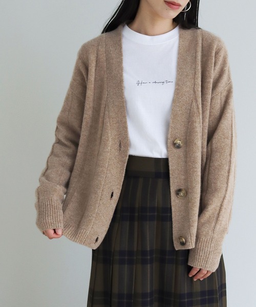 vingtrois（バントロア）の「【vingtrois】タスマニアウール100%ワイドリブVネックカーディガン（カーディガン/ボレロ・レディース・ブルー/モカ/グリーン/アイボリー/ブラック・M）」の17枚目の写真