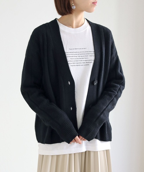 vingtrois（バントロア）の「【vingtrois】タスマニアウール100%ワイドリブVネックカーディガン（カーディガン/ボレロ・レディース・ブルー/モカ/グリーン/アイボリー/ブラック・M）」の11枚目の写真