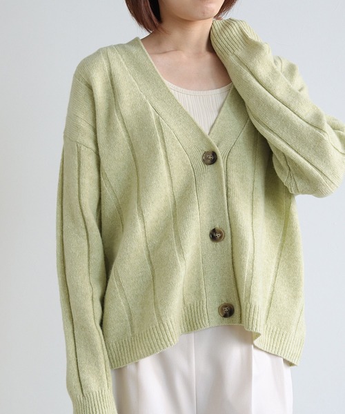 vingtrois（バントロア）の「【vingtrois】タスマニアウール100%ワイドリブVネックカーディガン（カーディガン/ボレロ・レディース・ブルー/モカ/グリーン/アイボリー/ブラック・M）」の18枚目の写真