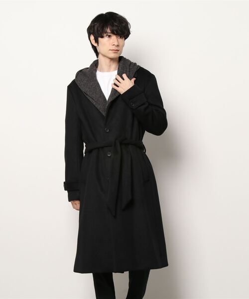 SHELLAC（シェラック）の「シェラック/SHELLAC ウール混 ステンカラーレイヤードコート（ノーカラーコート・メンズ・ブラック・MEDIUM/LARGE）」の5枚目の写真