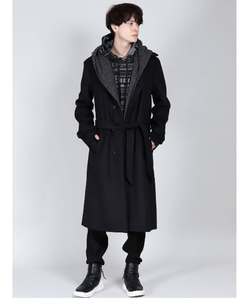 SHELLAC（シェラック）の「シェラック/SHELLAC ウール混 ステンカラーレイヤードコート（ノーカラーコート・メンズ・ブラック・MEDIUM/LARGE）」の12枚目の写真