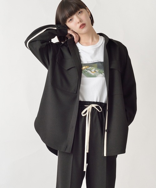 La SRIC（ラスリック）の「La SRIC / テープラインCPOシャツ【セットアップ可】（シャツ/ブラウス・レディース・ブラック/グレー系その他・38）」の2枚目の写真