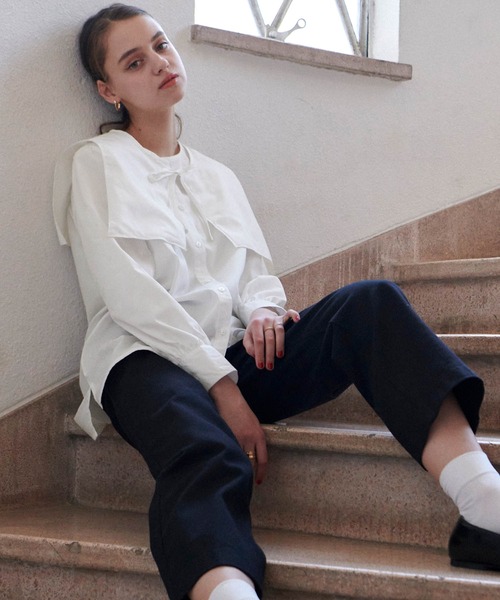 PURIL（ピュリル）の「【PURIL】2wayセーラーカラー&ノーカラーボリュームスリーブブラウス（シャツ/ブラウス・レディース・ホワイト/ベージュ/ブルー・FREE）」の7枚目の写真