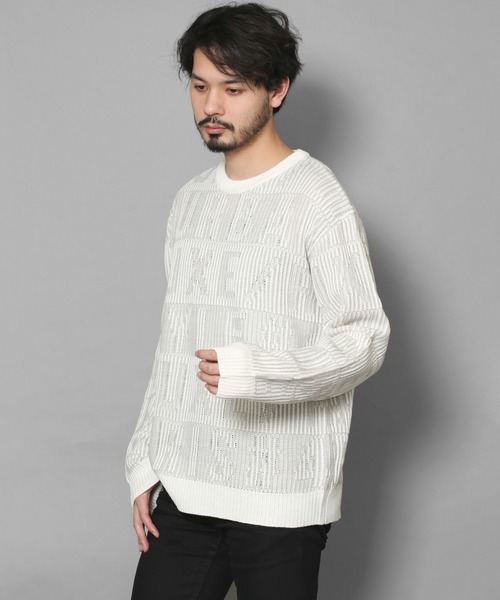 CERCA(チェルカ)の「RM/ロゴボーダー柄 クルーネック ジャガードリブニット(ニット/セーター・メンズ・ホワイト/ブラック/イエロー・MEDIUM/X-LARGE/LARGE)」の2枚目の写真