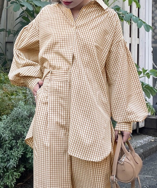 w closet（ダブルクローゼット）の「チェックシャツはおり（シャツ/ブラウス・レディース・オフホワイト/オレンジ/グリーン・FREE）」の3枚目の写真