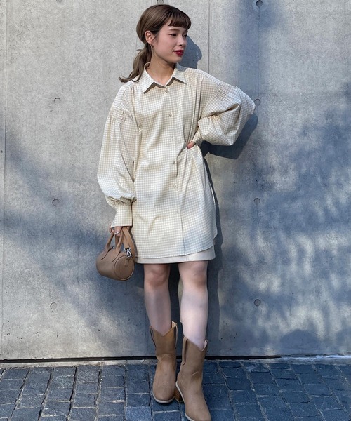 w closet（ダブルクローゼット）の「チェックシャツはおり（シャツ/ブラウス・レディース・オフホワイト/オレンジ/グリーン・FREE）」の21枚目の写真