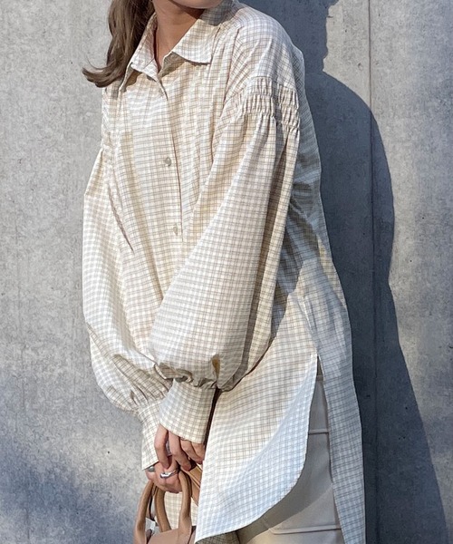 w closet（ダブルクローゼット）の「チェックシャツはおり（シャツ/ブラウス・レディース・オフホワイト/オレンジ/グリーン・FREE）」の7枚目の写真