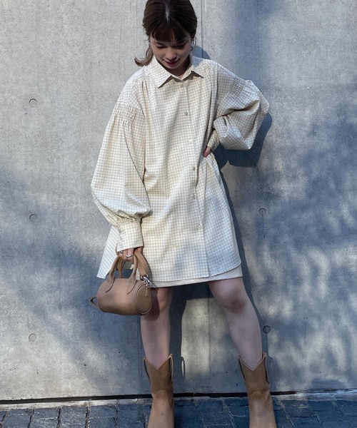 w closet（ダブルクローゼット）の「チェックシャツはおり（シャツ/ブラウス・レディース・オフホワイト/オレンジ/グリーン・FREE）」の14枚目の写真