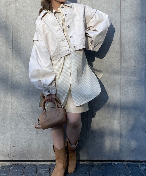 w closet（ダブルクローゼット）の「チェックシャツはおり（シャツ/ブラウス・レディース・オフホワイト/オレンジ/グリーン・FREE）」の8枚目の写真