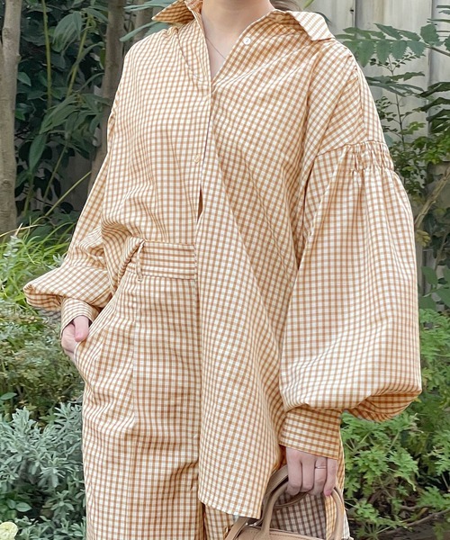 w closet（ダブルクローゼット）の「チェックシャツはおり（シャツ/ブラウス・レディース・オフホワイト/オレンジ/グリーン・FREE）」の16枚目の写真