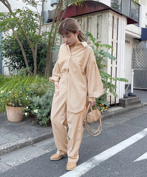 w closet（ダブルクローゼット）の「チェックシャツはおり（シャツ/ブラウス・レディース・オフホワイト/オレンジ/グリーン・FREE）」の13枚目の写真