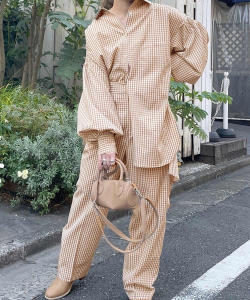 w closet（ダブルクローゼット）の「チェックシャツはおり（シャツ/ブラウス・レディース・オフホワイト/オレンジ/グリーン・FREE）」の6枚目の写真