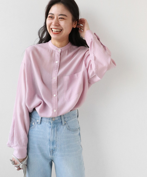 JOURNAL STANDARD relume(ジャーナルスタンダード レリューム)の「リヨセル製品染めバンドカラーシャツ◆(シャツ/ブラウス・レディース・ネイビー/ブルー/ホワイト/ピンク・FREE)」の4枚目の写真