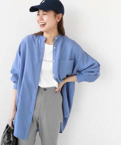 JOURNAL STANDARD relume(ジャーナルスタンダード レリューム)の「リヨセル製品染めバンドカラーシャツ◆(シャツ/ブラウス・レディース・ネイビー/ブルー/ホワイト/ピンク・FREE)」の3枚目の写真