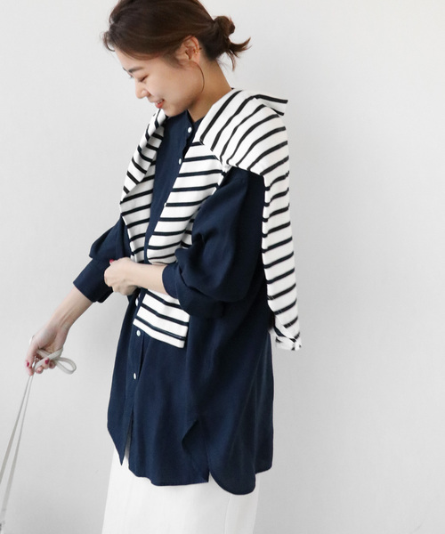 JOURNAL STANDARD relume(ジャーナルスタンダード レリューム)の「リヨセル製品染めバンドカラーシャツ◆(シャツ/ブラウス・レディース・ネイビー/ブルー/ホワイト/ピンク・FREE)」の9枚目の写真