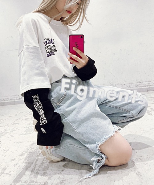 Figments（フィグメンツ）の「フェイクレイヤードロンT（Tシャツ/カットソー・レディース・ホワイト/ブラック/パープル・FREE）」の2枚目の写真