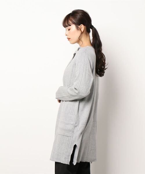 CECIL McBEE（セシルマクビー）の「ミラノリブアイレットストライプカーディガン（カーディガン/ボレロ・レディース・ブラック/ベージュ/グレー・MEDIUM）」の5枚目の写真
