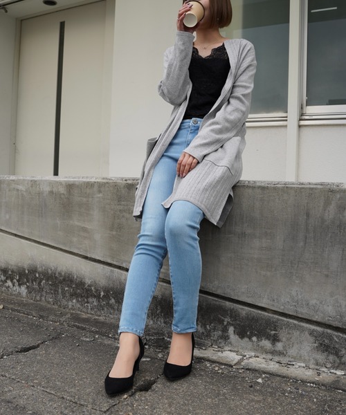 CECIL McBEE（セシルマクビー）の「ミラノリブアイレットストライプカーディガン（カーディガン/ボレロ・レディース・ブラック/ベージュ/グレー・MEDIUM）」の11枚目の写真