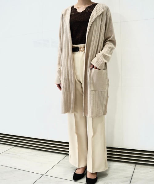 CECIL McBEE（セシルマクビー）の「ミラノリブアイレットストライプカーディガン（カーディガン/ボレロ・レディース・ブラック/ベージュ/グレー・MEDIUM）」の13枚目の写真