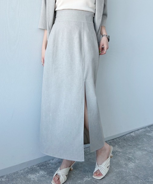 mysty woman（ミスティウーマン）の「リネンライクタイトスリットスカート 275717（スカート・レディース・ベージュ/オレンジ/チャコール・FREE）」の2枚目の写真