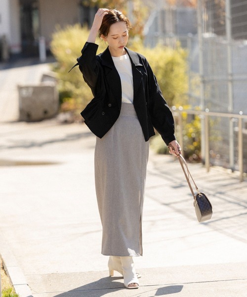 mysty woman（ミスティウーマン）の「リネンライクタイトスリットスカート 275717（スカート・レディース・ベージュ/オレンジ/チャコール・FREE）」の19枚目の写真