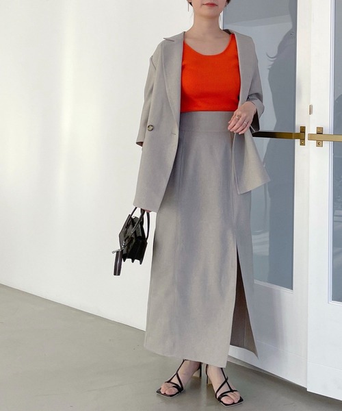 mysty woman（ミスティウーマン）の「リネンライクタイトスリットスカート 275717（スカート・レディース・ベージュ/オレンジ/チャコール・FREE）」の9枚目の写真