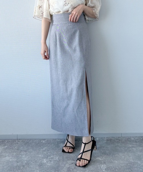 mysty woman（ミスティウーマン）の「リネンライクタイトスリットスカート 275717（スカート・レディース・ベージュ/オレンジ/チャコール・FREE）」の20枚目の写真