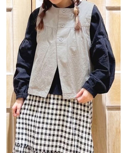 Samansa Mos2(サマンサ モスモス)の「胸元切替前後着ベスト(ベスト・レディース・オフホワイト/グリーン/ベージュ・フリ-)」の2枚目の写真