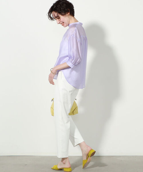 NOLLEY’S(ノーリーズ)の「シアースラブ2WAYブラウス(シャツ/ブラウス・レディース・ラベンダー/オフホワイト/ネイビー/グリーン/ベージュ/サックスブルー/インディゴブルー・38/36)」の21枚目の写真