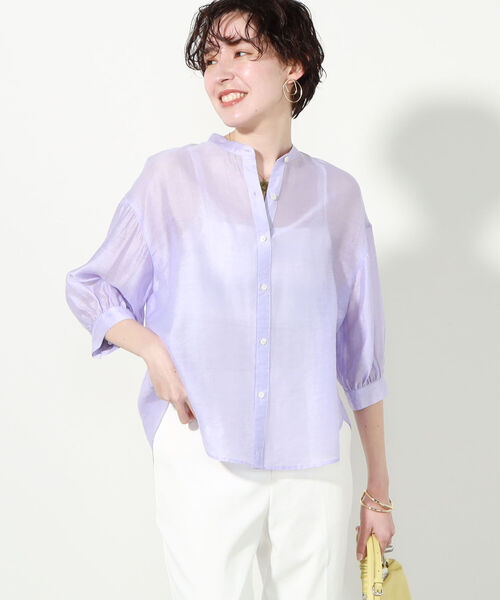 NOLLEY’S(ノーリーズ)の「シアースラブ2WAYブラウス(シャツ/ブラウス・レディース・ラベンダー/オフホワイト/ネイビー/グリーン/ベージュ/サックスブルー/インディゴブルー・38/36)」の20枚目の写真
