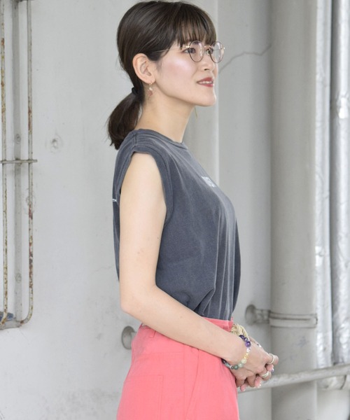 NASA（ナサ）の「【NASA】ノースリーブプリントTシャツ / Warm logo Pigment N/S Tee（Tシャツ/カットソー・レディース・チャコールグレー/アイボリー・FREE）」の7枚目の写真