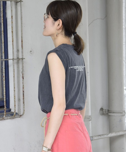 NASA（ナサ）の「【NASA】ノースリーブプリントTシャツ / Warm logo Pigment N/S Tee（Tシャツ/カットソー・レディース・チャコールグレー/アイボリー・FREE）」の6枚目の写真