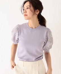 ◆スリーブレースパフスリーブニット【WEB限定サイズ】