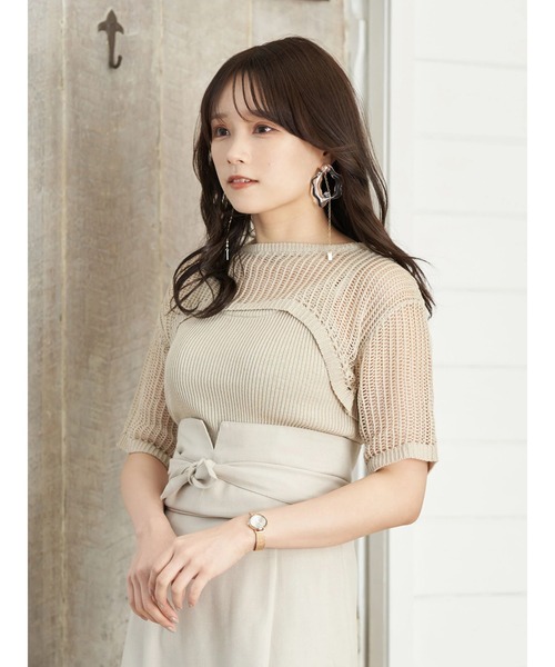 earth music&ecology（アースミュージックアンドエコロジー）の「［ＳＥＴ２点］ショートニット＋アメスリタンク（ニット/セーター・レディース・ベージュ/ブラック/オレンジ・FREE）」の18枚目の写真