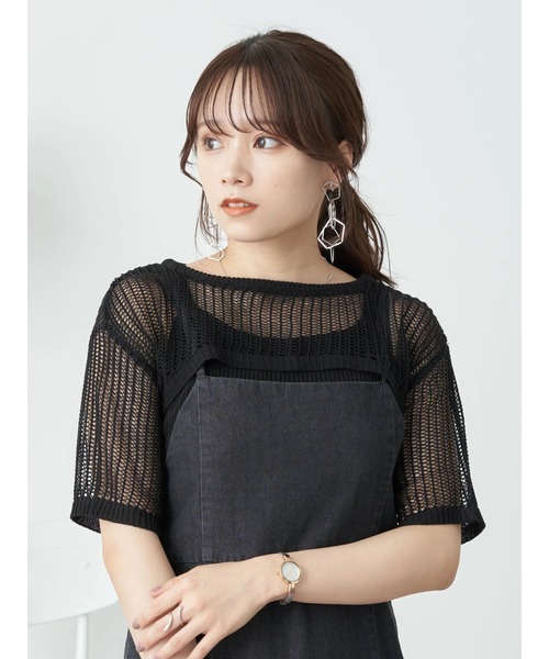 earth music&ecology（アースミュージックアンドエコロジー）の「［ＳＥＴ２点］ショートニット＋アメスリタンク（ニット/セーター・レディース・ベージュ/ブラック/オレンジ・FREE）」の10枚目の写真