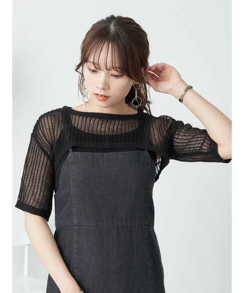 earth music&ecology（アースミュージックアンドエコロジー）の「［ＳＥＴ２点］ショートニット＋アメスリタンク（ニット/セーター・レディース・ベージュ/ブラック/オレンジ・FREE）」の19枚目の写真