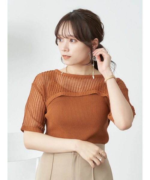 earth music&ecology（アースミュージックアンドエコロジー）の「［ＳＥＴ２点］ショートニット＋アメスリタンク（ニット/セーター・レディース・ベージュ/ブラック/オレンジ・FREE）」の15枚目の写真