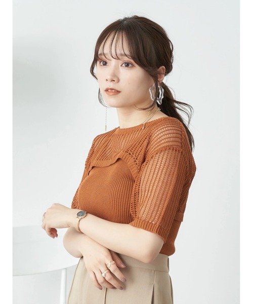 earth music&ecology（アースミュージックアンドエコロジー）の「［ＳＥＴ２点］ショートニット＋アメスリタンク（ニット/セーター・レディース・ベージュ/ブラック/オレンジ・FREE）」の20枚目の写真