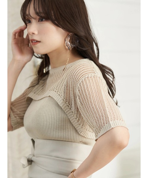 earth music&ecology（アースミュージックアンドエコロジー）の「［ＳＥＴ２点］ショートニット＋アメスリタンク（ニット/セーター・レディース・ベージュ/ブラック/オレンジ・FREE）」の12枚目の写真