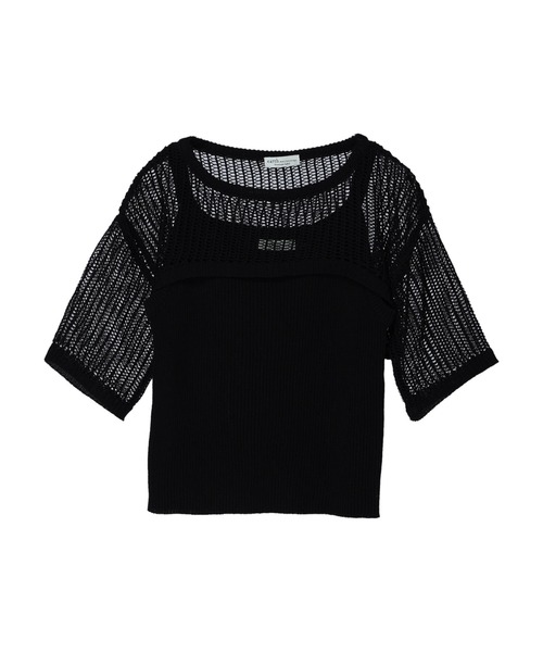 earth music&ecology（アースミュージックアンドエコロジー）の「［ＳＥＴ２点］ショートニット＋アメスリタンク（ニット/セーター・レディース・ベージュ/ブラック/オレンジ・FREE）」の9枚目の写真