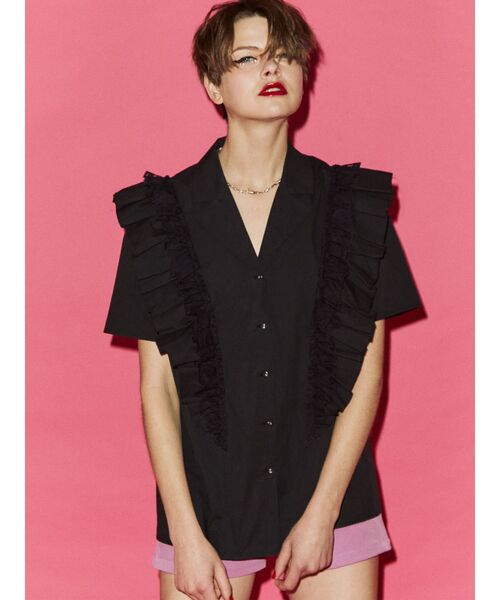 jouetie（ジュエティ）の「オープンカラーフリルレースシャツ（シャツ/ブラウス・レディース・オフホワイト/ブラック/その他1/その他2・MEDIUM）」の3枚目の写真