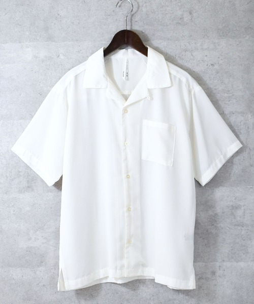 Anytime Songs(エニータイムソングス)の「ポリエステル 無地 オープンカラーシャツS/S(シャツ/ブラウス・メンズ・ホワイト/ブラック/サックスブルー/グリーン/モカ/グレイッシュベージュ・MEDIUM/LARGE/X-LARGE)」の1枚目の写真