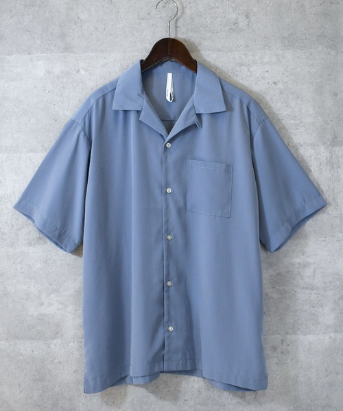 Anytime Songs(エニータイムソングス)の「ポリエステル 無地 オープンカラーシャツS/S(シャツ/ブラウス・メンズ・ホワイト/ブラック/サックスブルー/グリーン/モカ/グレイッシュベージュ・MEDIUM/LARGE/X-LARGE)」の6枚目の写真